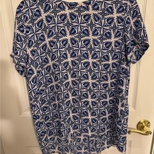 LOFT Navy and White Floral Blouse